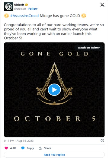 Assassin’s Creed Mirage has gone gold