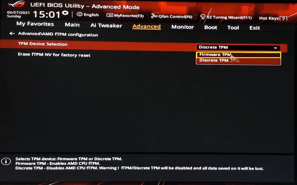 Select Firmware TPM